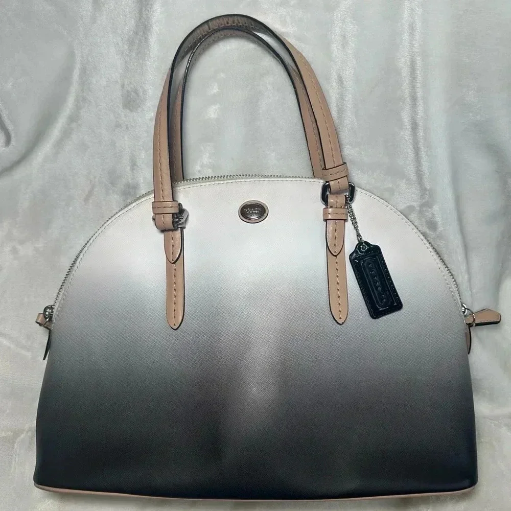 Coach Madison Sophia Ombre Dome Satchel Ivory Black Gradient Leather Handbag